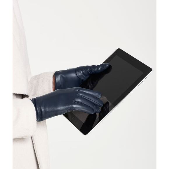 NWT Lands' End Women's EZ Touch Screen Cashmere Lined Black Leather Gloves M - Picture 2 of 8